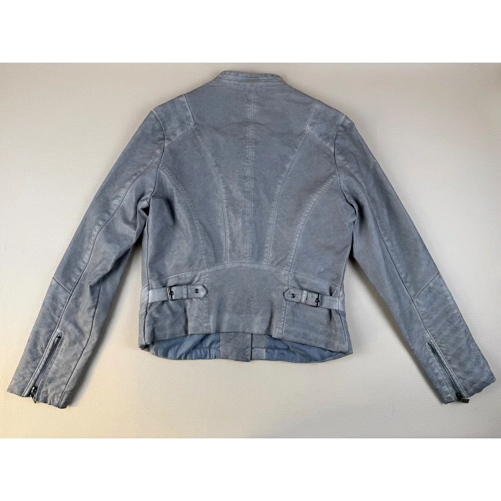 Edgy Moto Jacket‎ Distressed Grey Faux Leather Medium Joujou